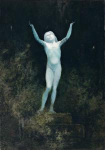 El fantasma, blanco sobre negro, de Karl Wihelm Diefenbach: Die Erscheinung, 1890